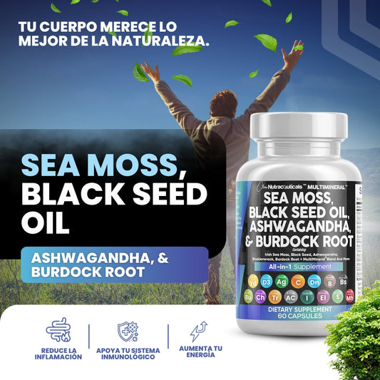 SEA MOSS, BLACK SEED OIL,ASHWAGANDHA & BURDOCK ROOT